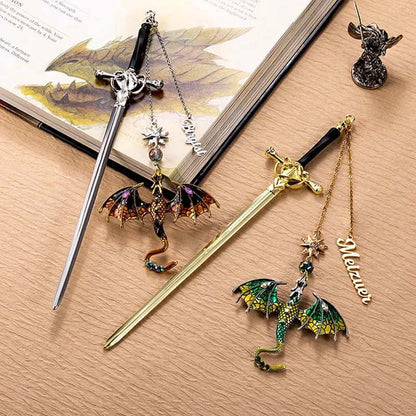 🐉 Dein Name auf einem Lesezeichen in Form eines Fantasy-Drachenschwertes!