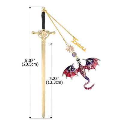 🐉 Dein Name auf einem Lesezeichen in Form eines Fantasy-Drachenschwertes!